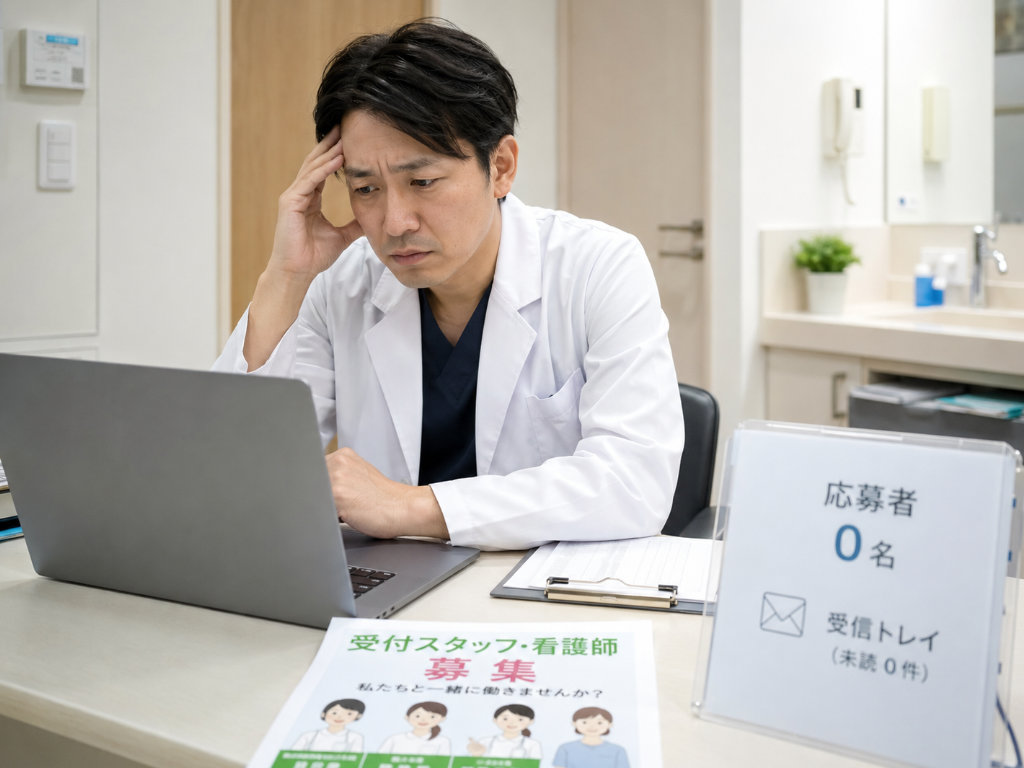 クリニックの採用ページと職場情報を整理する画面イメージ