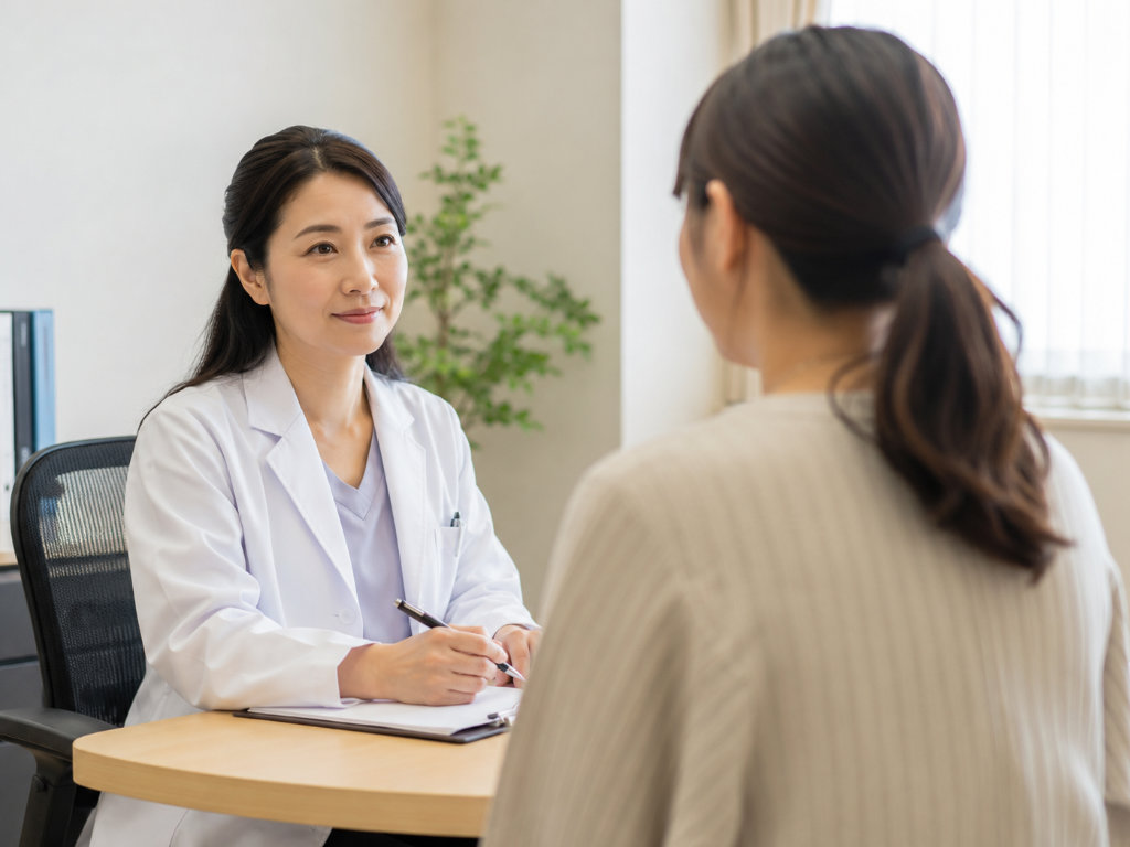 心療内科で医師が患者さんの話を落ち着いて聞いている診察室の写真